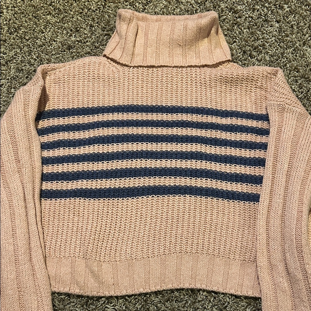SO Pink and Blue Striped Turtleneck Sweater